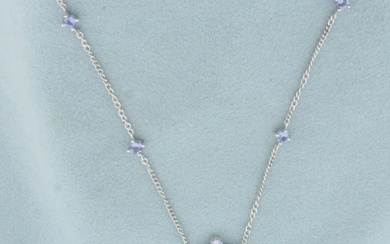 Tanzanite and Diamond Flower Design Necklace in 14k White Gold
