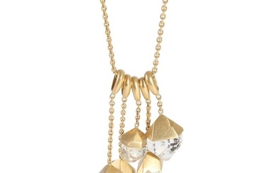 Textured Gold Topped Rock Crystal Necklace in 18k Yellow Gold on 30" Chain