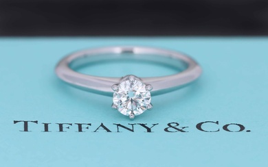 'The Tiffany® Setting'. Brilliant platinum solitaire ring with brilliant-cut diamond