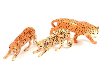 Three Beswick pottery leopard models