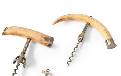 Three Boar's Tusk and Bone Handled Corkscrews probably Britain or...