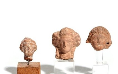 Three Graeco-Roman Terra Cotta Heads Height of tallest