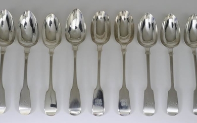 Three Victorian Silver Fiddle Pattern Tablespoons and Six Other...