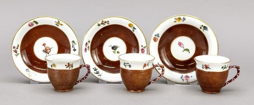 Three mocha cups with saucer