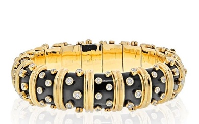 Tiffany & Co. Schlumberger Platinum & 18K Yellow Gold Black Enamel Diamond Bracelet