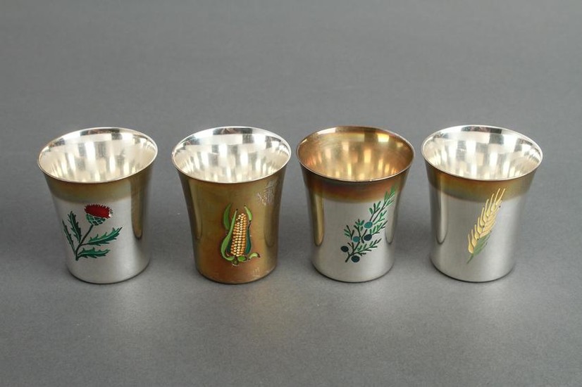 Tiffany & Co. Silver & Enamel Cups, Set of 4