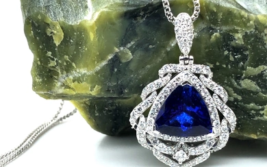 Top-Grade Tanzanite and Diamond Halo Necklace