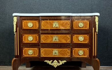 Transition chest stamped in noble wood marquetry - Transition Style - Wood - 19th century