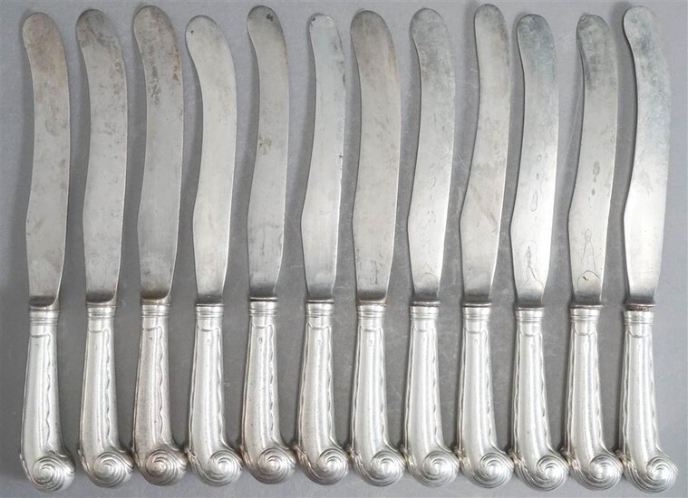 Twelve English Silver Pistol Grip Handled Knives