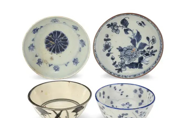 Two Chinese blue and white plates and two Japanese blue and white...
