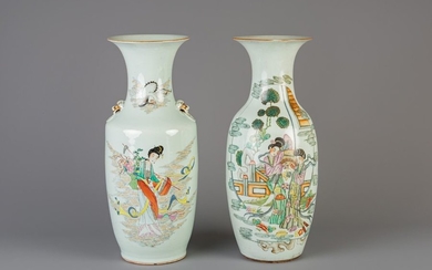Two Chinese famille rose vases with different designs,...
