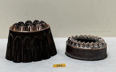 Two Victorian copper and tin jelly moulds, 4¾" high and smal...