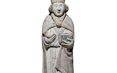 Une sculpture en grès rhénane de St. Cornelius, 15e/16e siècle Figure de trois-quarts sculptée du...
