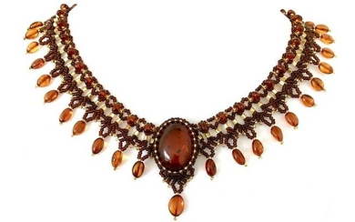 Unique and Outstanding Amber Floral Necklace made from