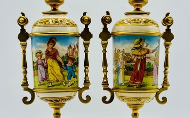 Urn (2) - Brass, Ceramics, Ormolu