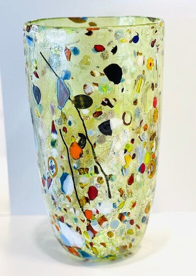VETROMANIA - Murano Glass - Byzantine vase (27cm.) With Murrine and 925 silver leaf - Glass