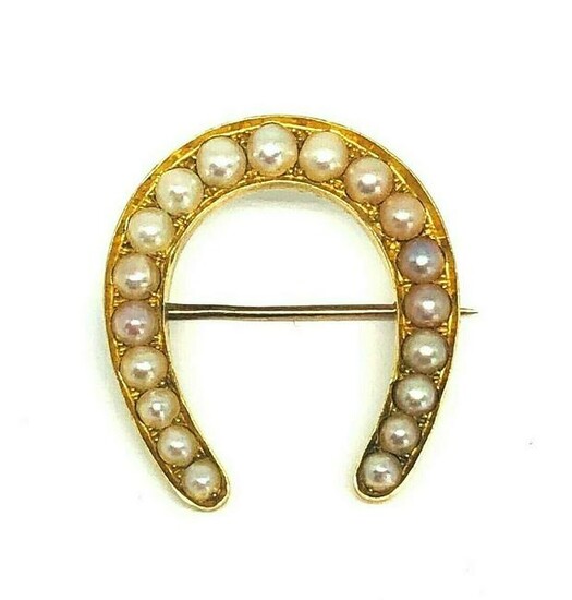 VICTORIAN Natural Pearl Yellow Gold Horseshoe Brooch