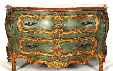 Venetian Paint Decorated Marble Top Commode