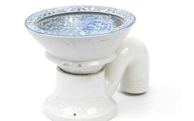 Victorian blue and white two piece toilet, transfer
