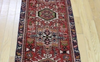 Vintage And Finely Hand Knotted Heriz Runner.