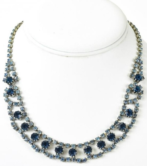 Vintage Aqua & Sapphire Rhinestone Necklace