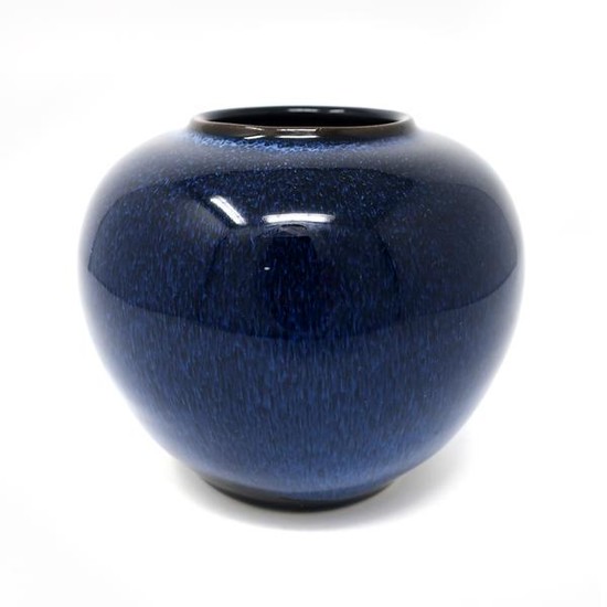 Vintage Blue Japanese Ceramic Vase with High Gloss