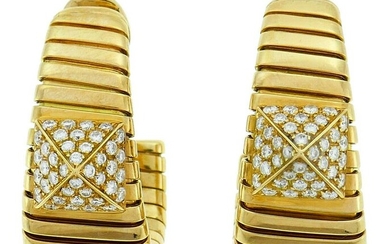 Vintage Bulgari Tubogas Hoop EARRINGS Diamond 18k Gold