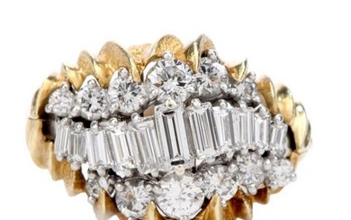 Vintage Diamond Platinum 18K Gold Floral Cocktail Ring