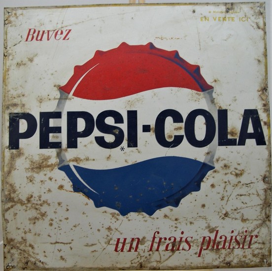 Vintage French Pepsi-Cola sign, Batter, worn condition in-li...