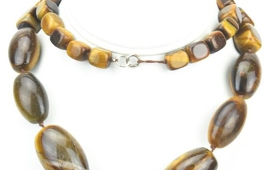 Vintage Natural Tiger's Eye Necklace w Large Beads