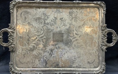 Vtg Monogramed Silver Plate Footed Tray