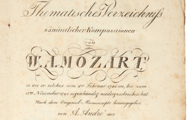 W. A. Mozart--Johann Anton André. First edition of Mozart's thematic catalogue, the first lithographed book, 1805