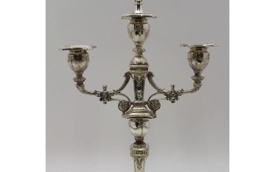 WALKER & HALL A Victorian silver plated, three light candela...