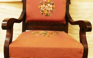 Walnut Victorian Arm Chair with Needlepoint Upholstery