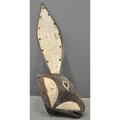 West African polychrome decorated carved wooden hare or rabb...