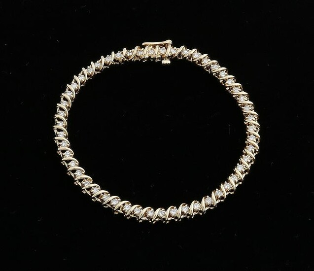 Yellow gold tennis bracelet, 585/000, with