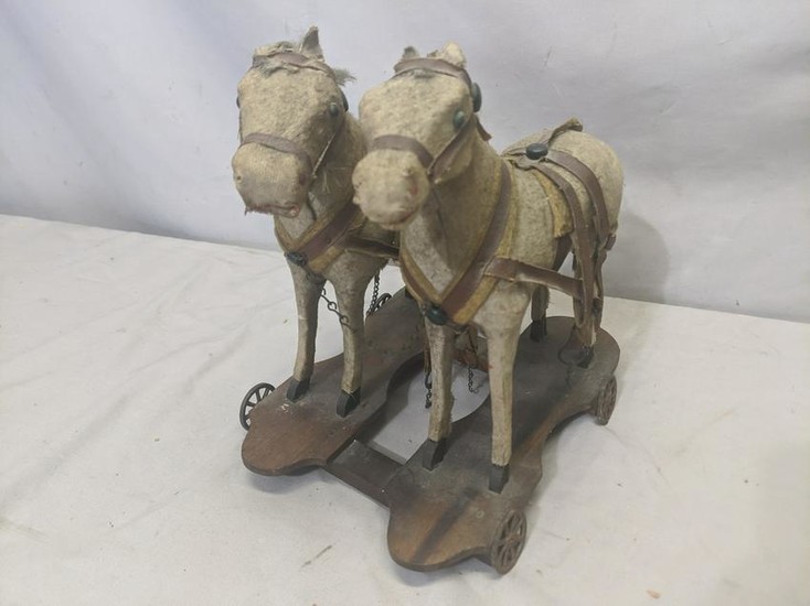 c1900 German or American Pair Cloth Covered Horses on