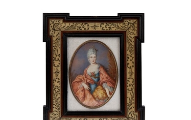 de Largillière, Nicolas (Parigi, 1656 - Parigi, 1746) Ritratto di Madame de Lambert tempera su avorio a sesto ovale cm 15,5x11 - con la cornice: cm 29x24