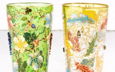 (lot of 2) Moser enameled juice glasses decorated with