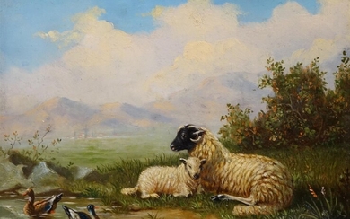 (-), onbekend, 19e eeuw, landschap met schapen en...