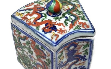 porcelain box with lid, in rare trapezoidal section