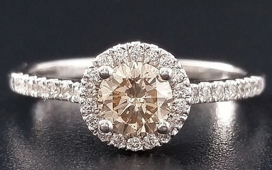 0.73ct Natural Fancy Yellowish Brown - 14 kt. White gold - Ring - Diamonds, ***No Reserve Price***