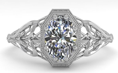 1.0 ctw VS/SI Oval Diamond Solitaire Ring Art Deco 14k White Gold