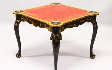 A GEORGE III STYLE LACQUER GAMING TABLE, EARLY 20TH