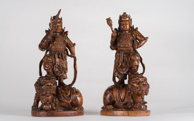 Arte Cinese A pair of bamboo wooden sculptures carved
