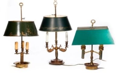 Three French Bouillotte lamps.