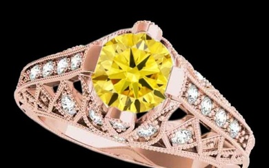 1.25 ctw Certified SI Intense Yellow Diamond Antique Ring 10k Rose Gold