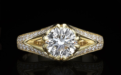 1.28 G/VVS2 Ct GIA - Certified Diamond Engagement Ring 18 kt. Yellow Gold