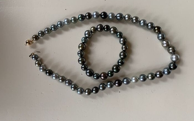 14 kt. Tahitian pearls - Bracelet, Necklace Tahiti Pearl - Tahiti pearls 8.2 - 11 mm