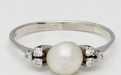 14 kt. White gold - Ring Pearl - Diamonds